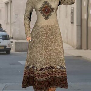 Dress Brown Maxi Ethnic, Size M